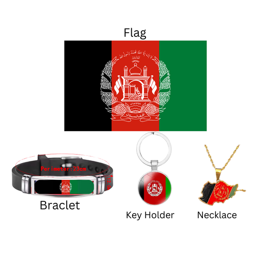 Afghanistan Bundle one 3x5ft Flag, Key Chain, Bracelet, Necklace